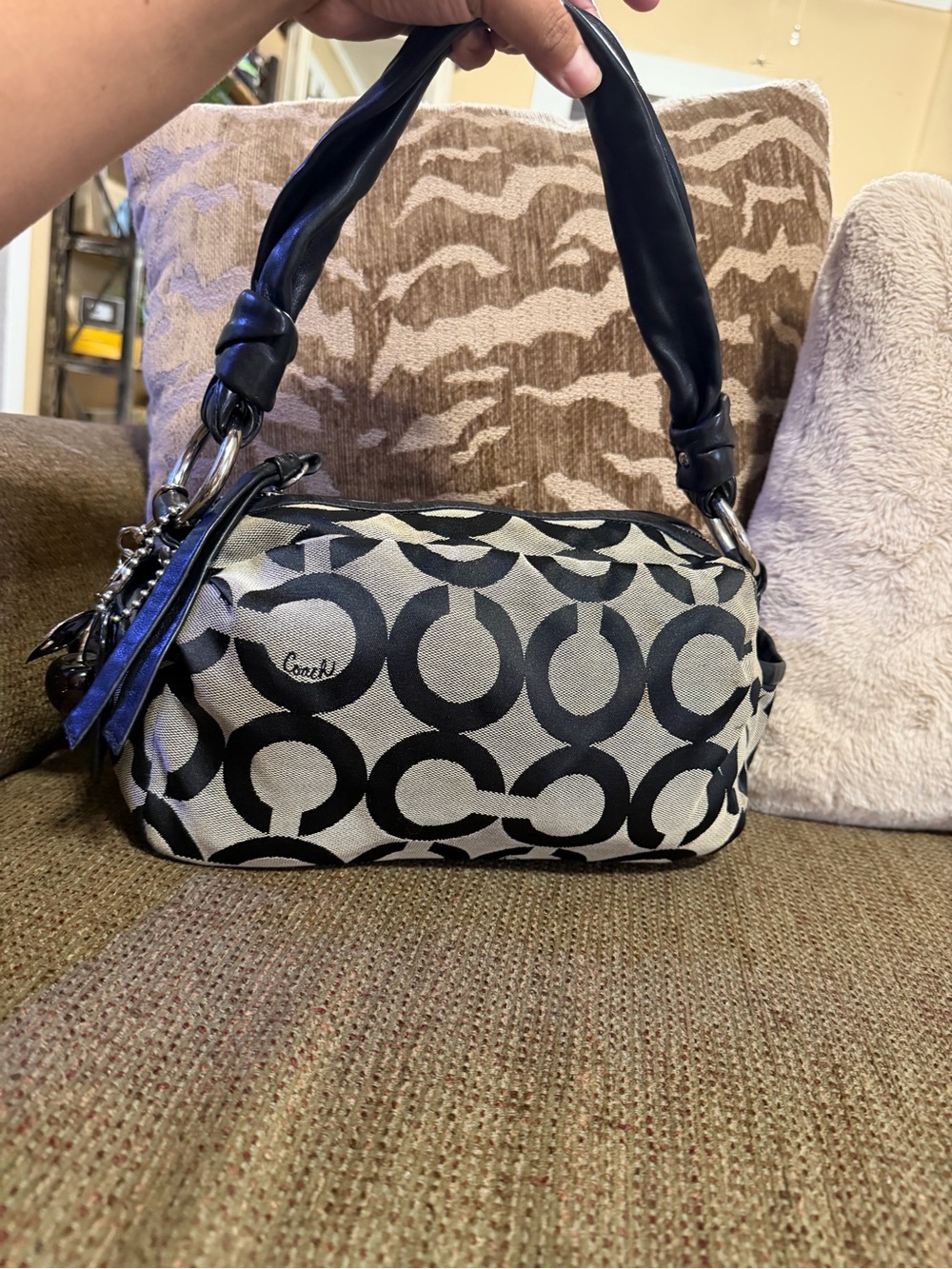 Coach Black and Cream Signature Shoulder Bag Cherries not included